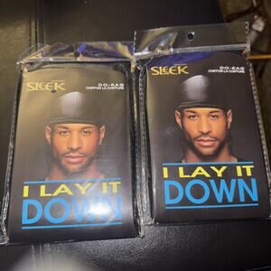 (2) FIRSTLINE SLEEK I LAY IT DOWN Black Smooth Wave Hair Cap Do-Rag Du-Rag